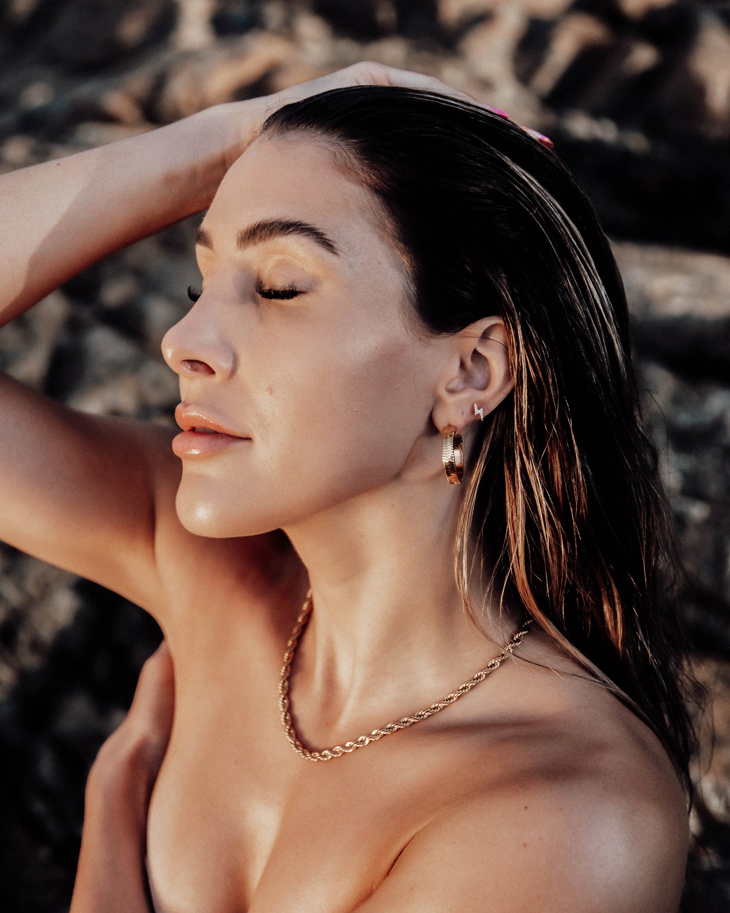 14k Gold Plated Snake Earrings and rope chain necklace