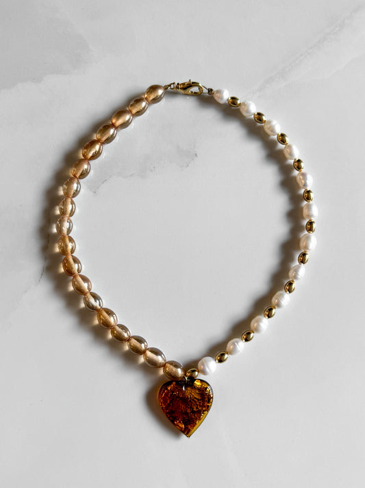 Brown Heart Pearl Necklace