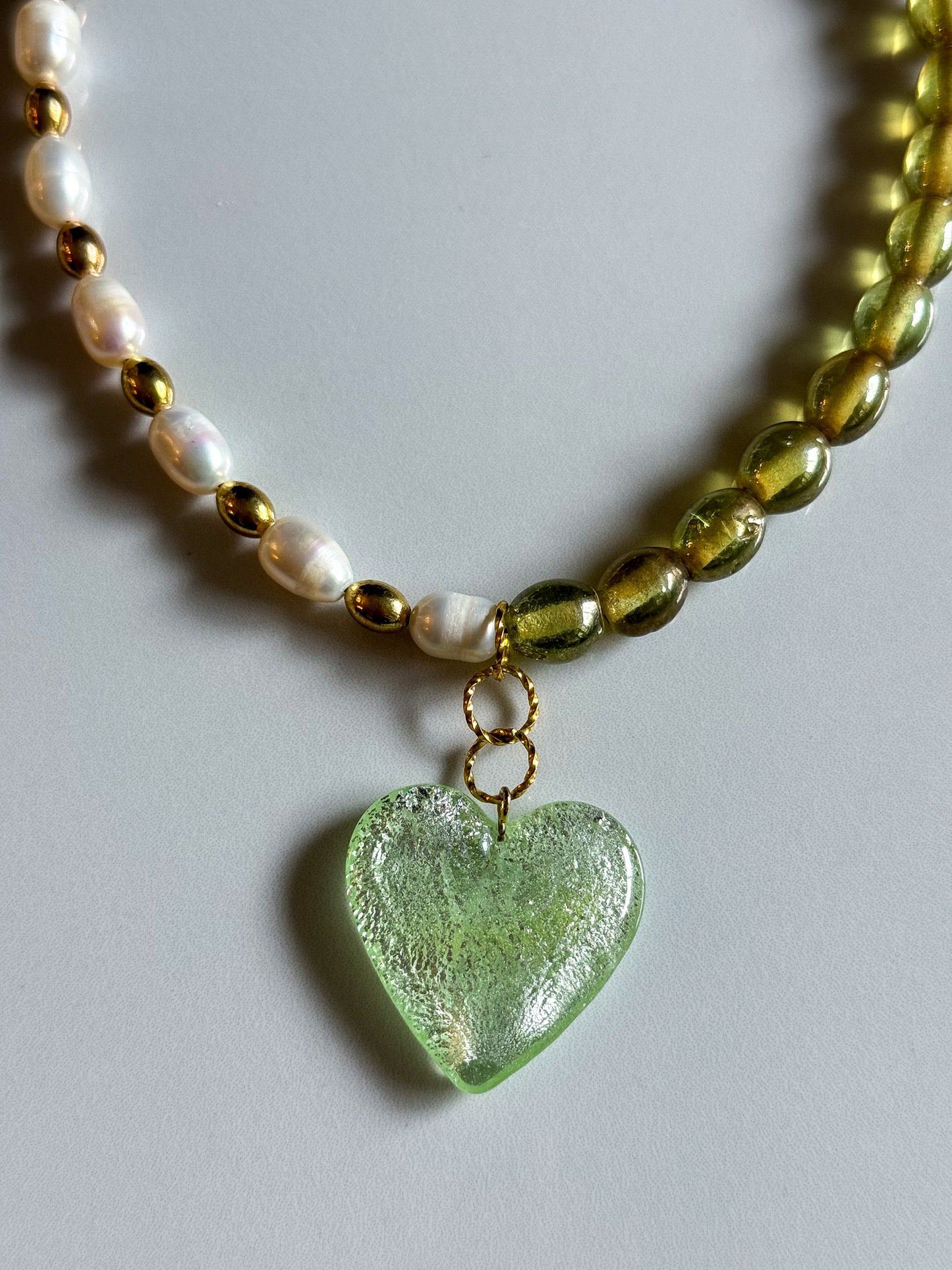 Green Heart Pearl Necklace