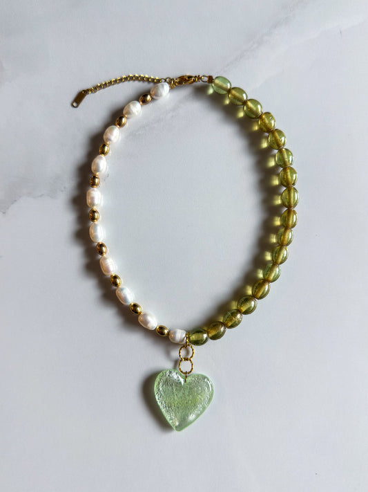 Green Heart Pearl Necklace