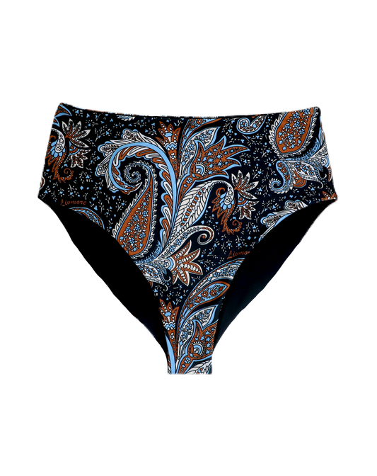 Black Paisley Bikini Bottom Reversible Swimsuit 