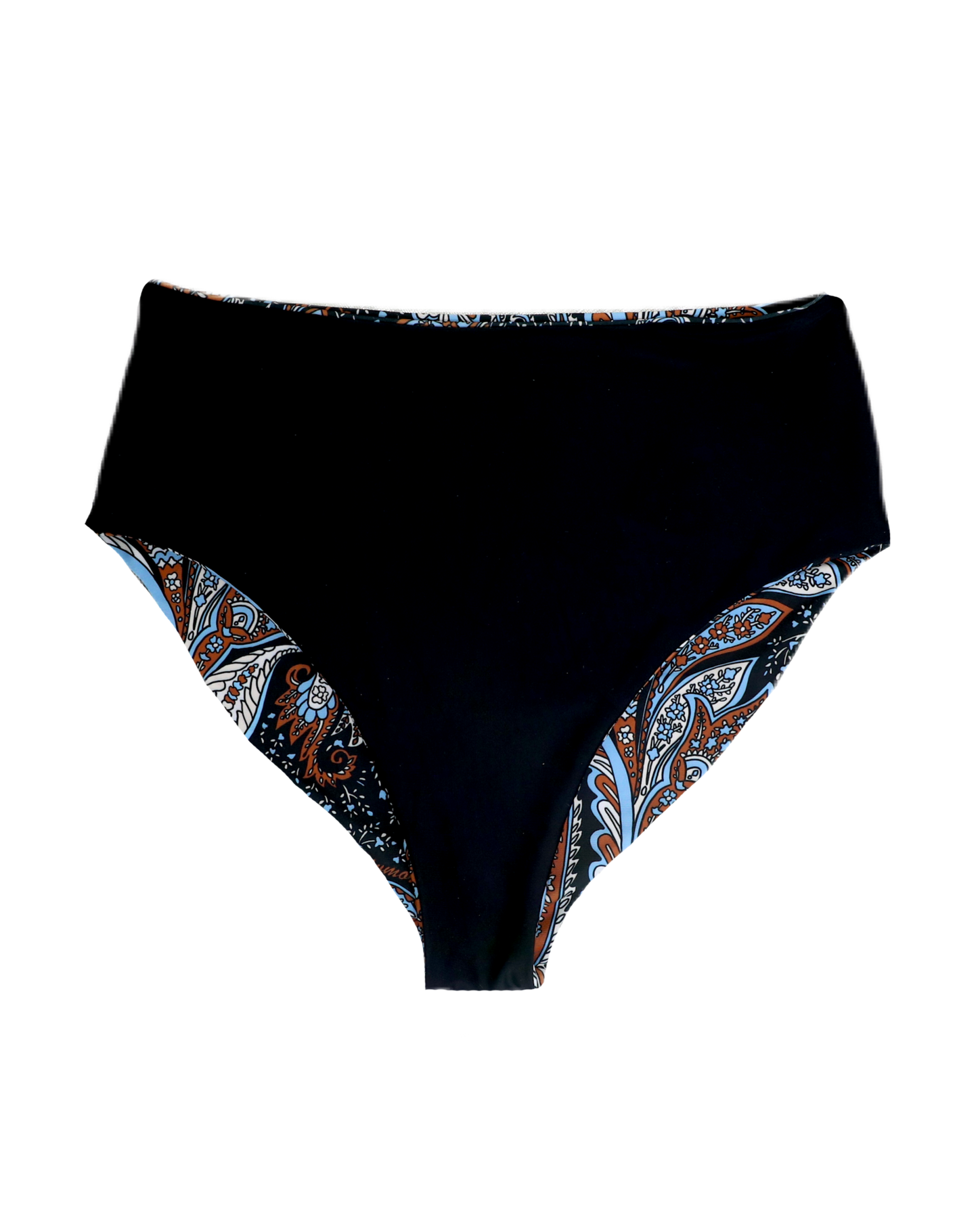 Black Paisley Bikini Bottom Reversible Swimsuit 