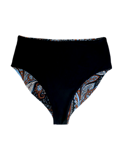 Black Paisley Bikini Bottom Reversible Swimsuit 