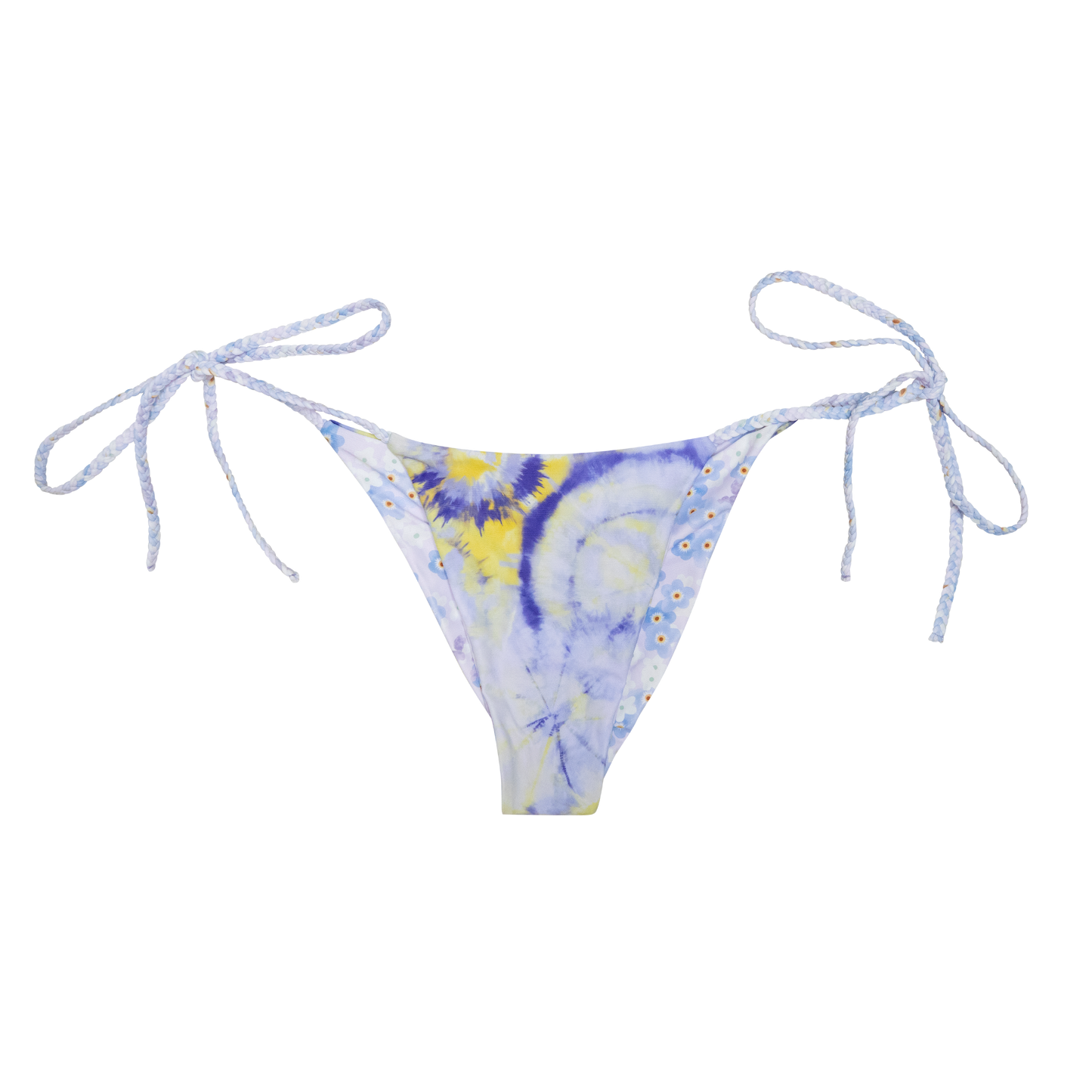 Purple Yellow Flower Tie Dye Reversible Bikini Bottom