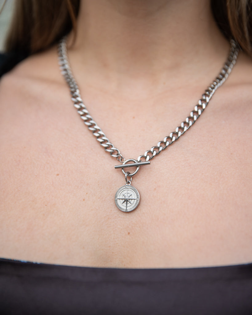 Silver Bar Compass Necklace & Pendant for Women