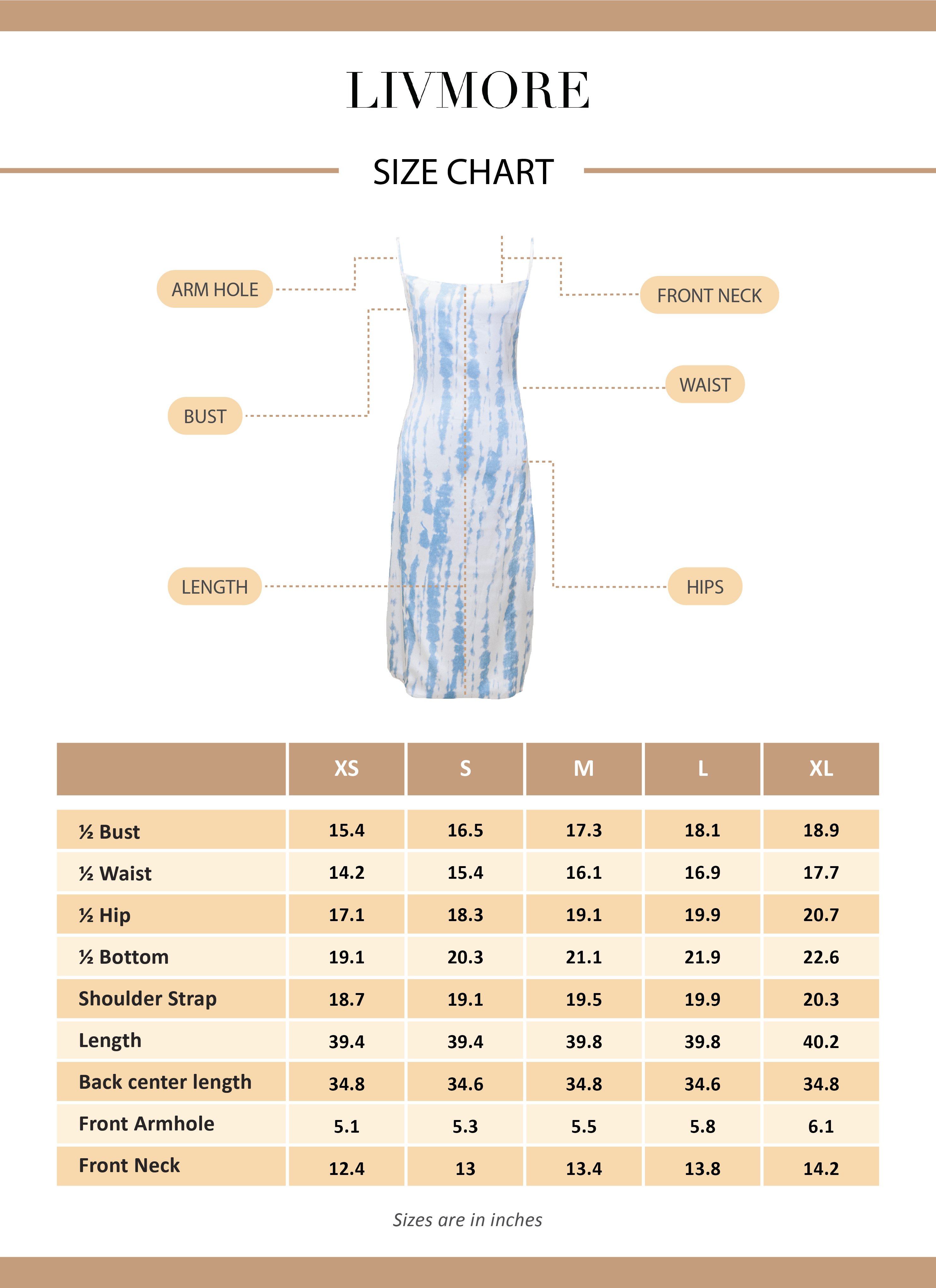 blue long dress size chart
