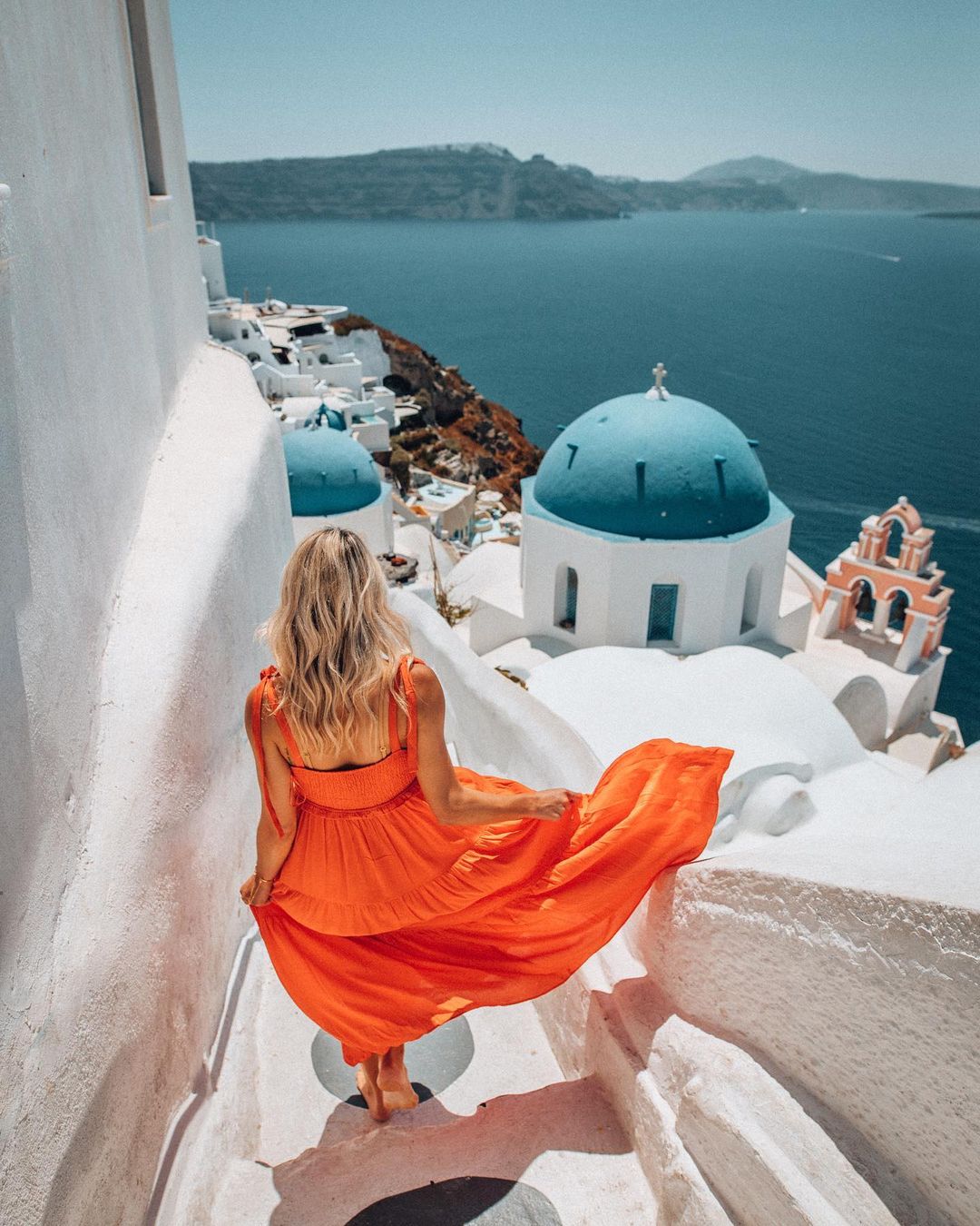 Santorini white steps Greece